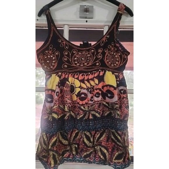 Angie Women's L Sleeveless Tunic Floral Bohemian Babydoll Style Embroidery Top - Picture 1 of 10